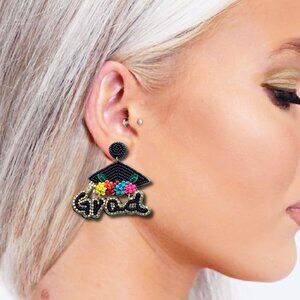 Graduation Day Beaded Rhinestone Statement Earrings NEW